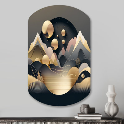 Dreamy Golden Mountain II - Marble Asymmetrical Metal Print, Modern Cylinder Metal Wall Art