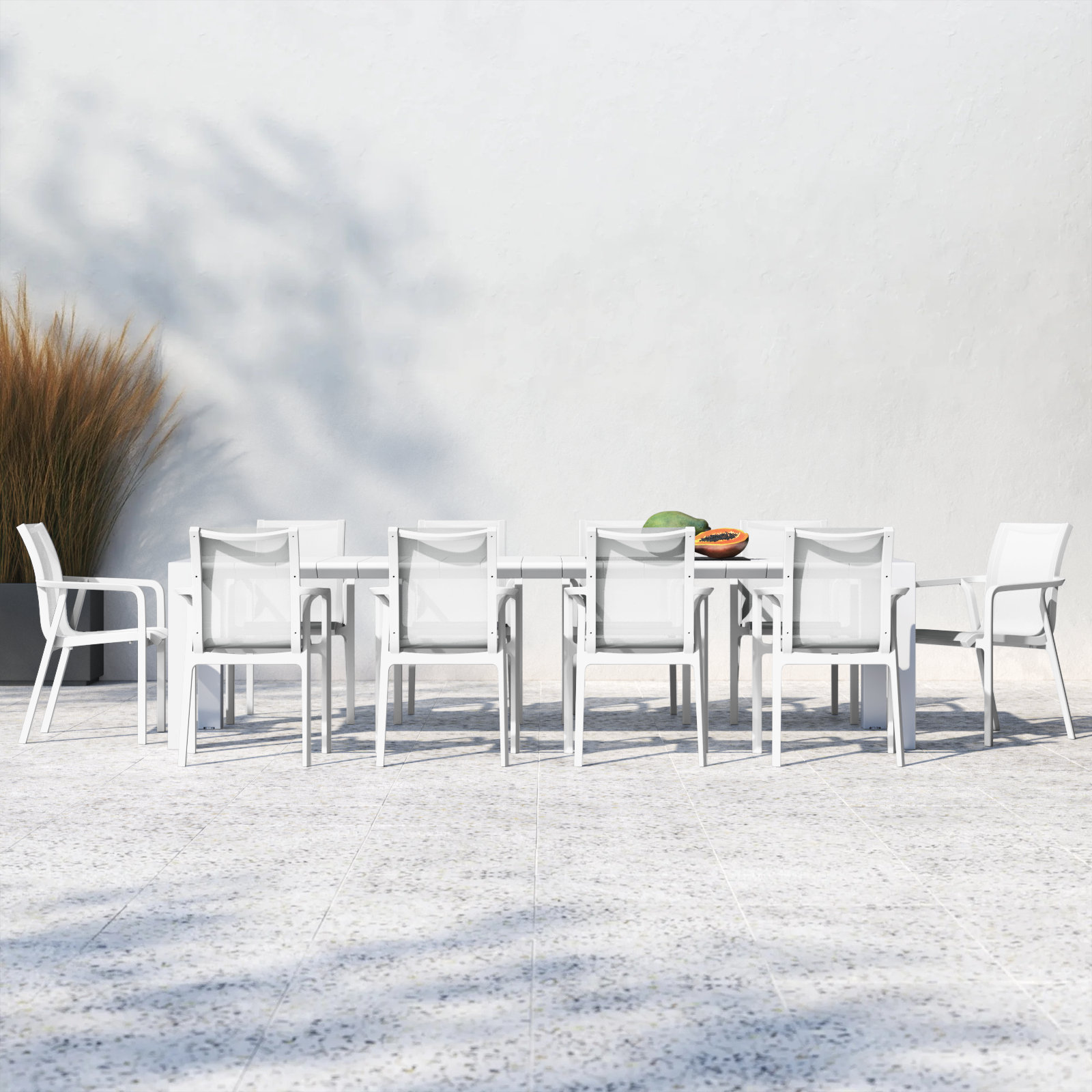 Farrah 118" Patio Dining Set, White