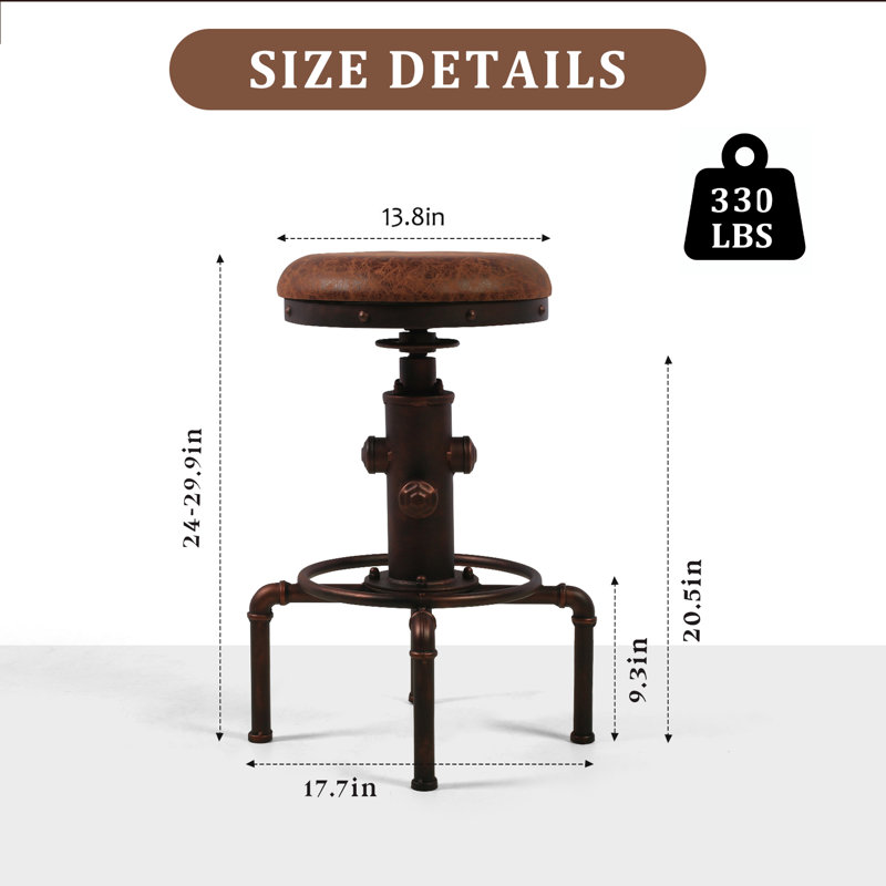 Set Of 2, 24Inch-29.9Inch Adjustable Height Industrial Swivel Sofa Pu Seat Indoor-Outdoor Use Chic Dining Bistro Cafe Side Barstool Bar Chair Coffee Chair Kitchen Counter Stool,Antique Copper