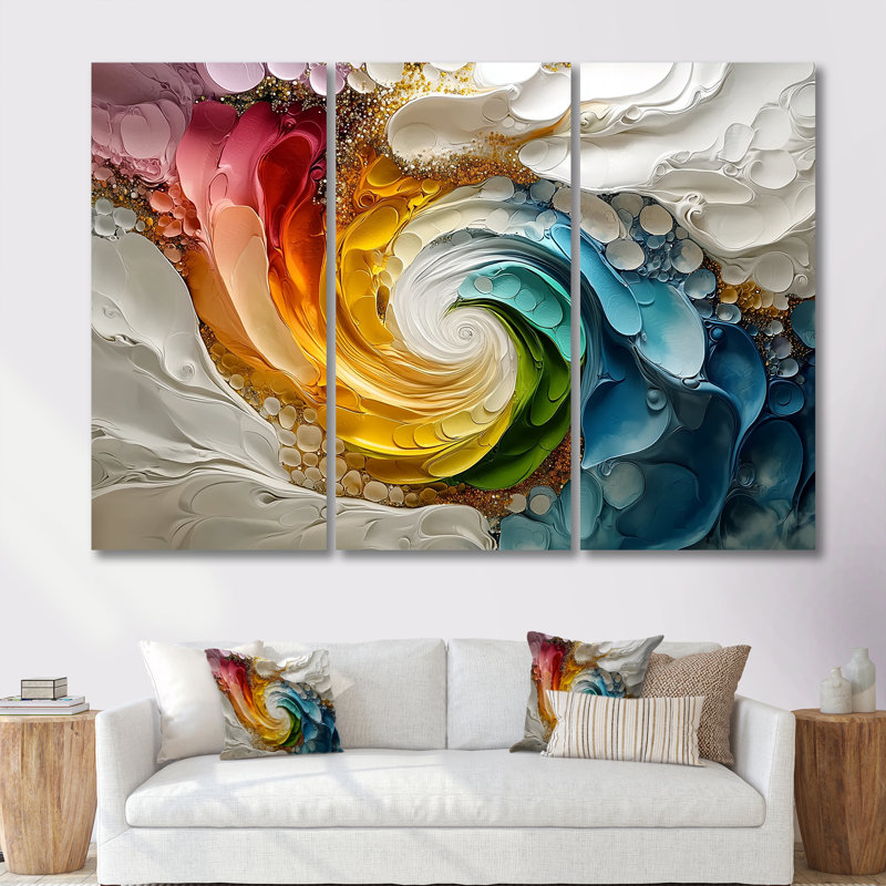 «Vortex rose de la vie accentué de bleu II», ensemble d'art mural à spirales abstraites, Toile tendue
