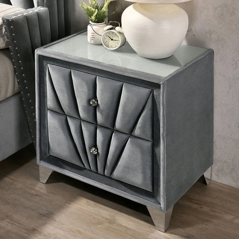 Table de chevet 1pc entièrement rembourrée avec boutons en acrylique