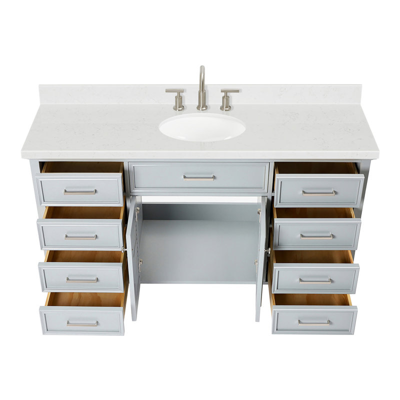 Blazier 60.25 " W Freestanding Standard Free Standing 1 Single Vanity Bathroom Vanity With Carrara Quartz Top, Gray