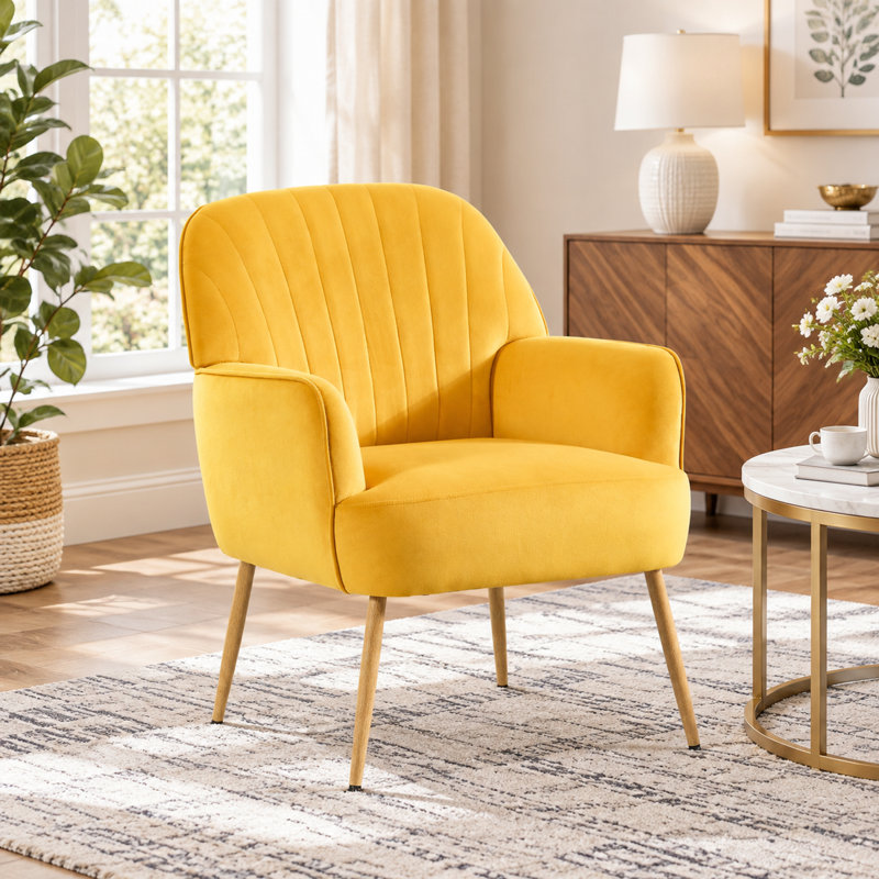 Fauteuil d'appoint rembourré avec pieds en métal Modern, Jaune