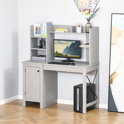 Farmhouse Computer Desk With Hutch And Cabinet, Home Office Desk With Storage, For Study