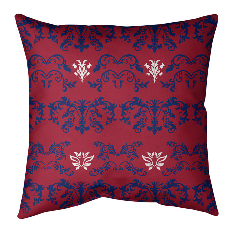 Housse de coussin New York Big Football Baroque, 26 po x 26 po, Cramoisi / bleu marine / blanc, Croisé en coton