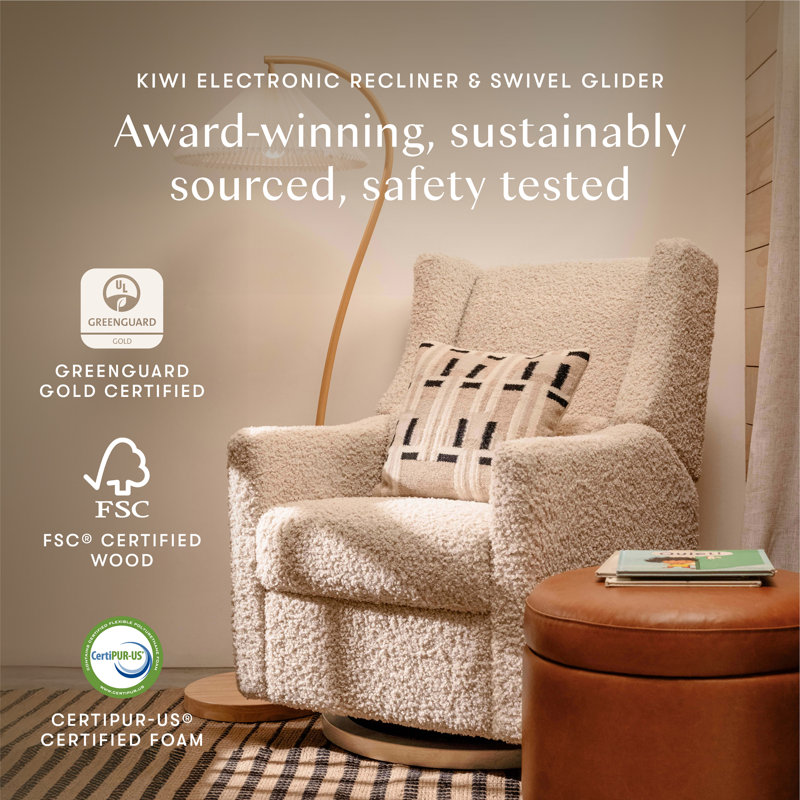 Kiwi Electronic Swivel Reclining Glider, Almond Teddy Loop