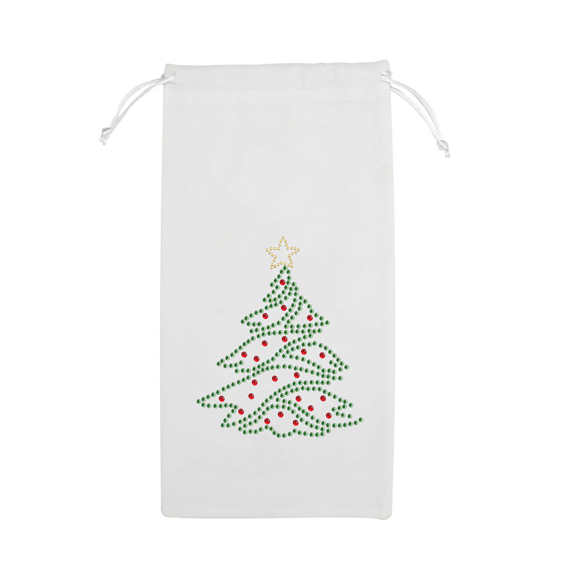 Sac à vin en velours «Christmas Tree Velvet» avec cordon Sparkles Home | Cadeau d'hôtesse festive, Blanc