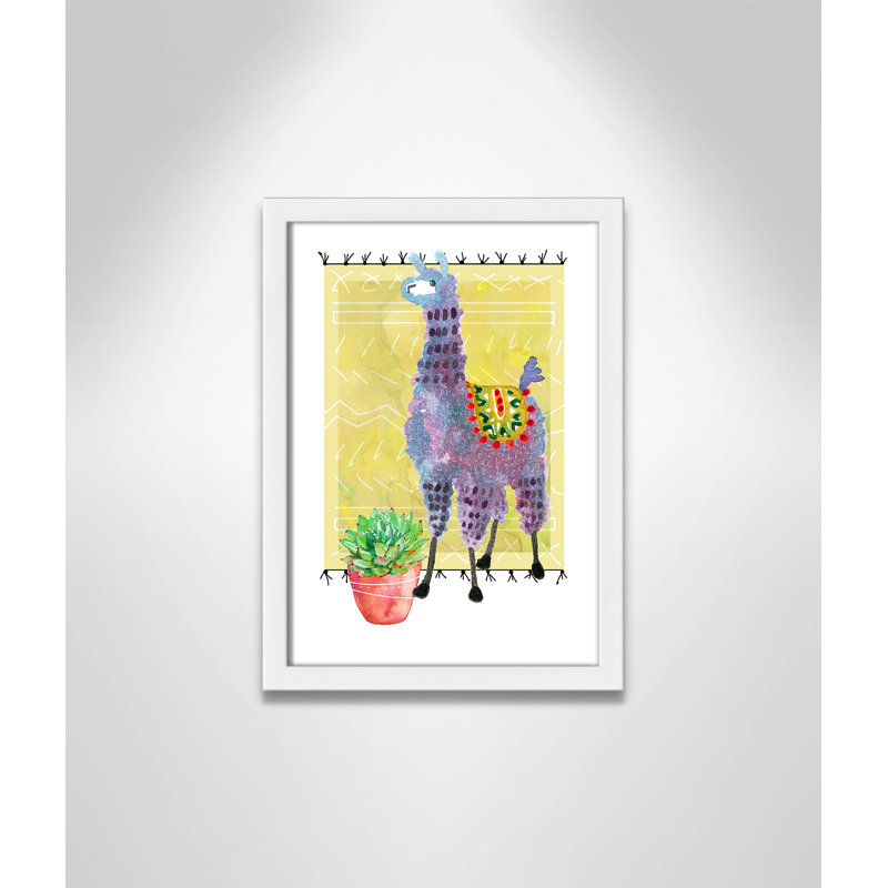 « jolie llama ii », art sur toile, H 15 po x l 11 po x P 1,18 po, Cadre blanc