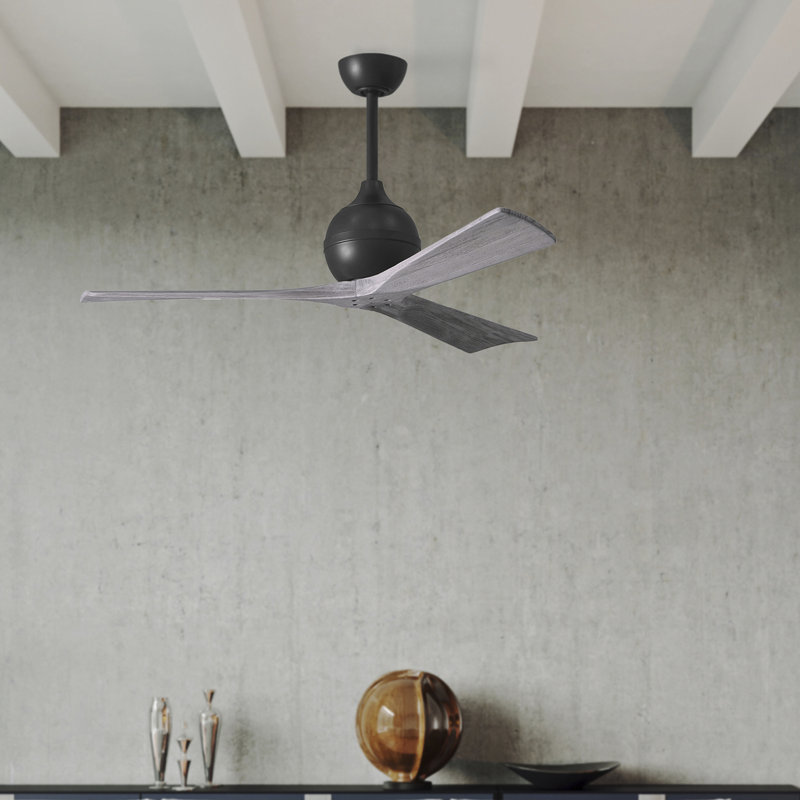 Ventilateur de plafond à 3 pales Irene, Noir mat, 52", Ton bois de grange