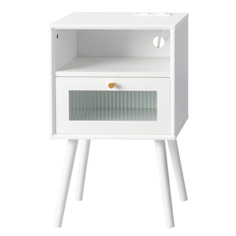 Table de chevet Olexandra, Blanc / Blanc