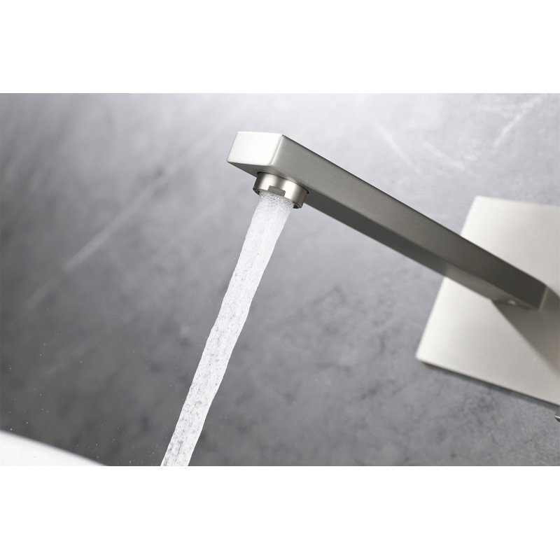 Wall Mount Faucet For Bathroom Sink Or Bathtub, Single Handle2 Holes Brass Rough-In Valve Included, Brushed Nickel