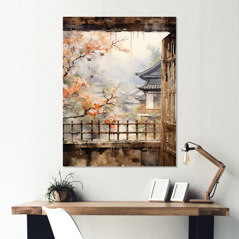 «Beige Window To Osaka II - Japon», art mural en métal, H 32 po x l 16 po x P 1 po