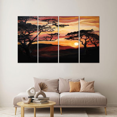 Savannah Sunset, reproduction d'art sur toile, paysage africain, toile tendue 4P