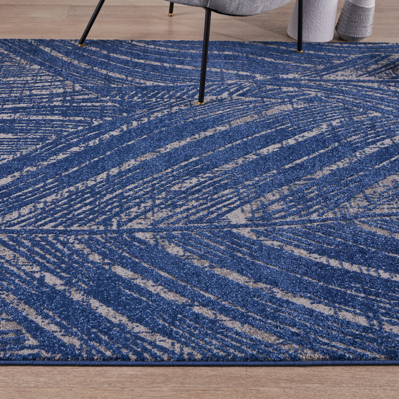 Indigo Emna - palmiers - bleu indigo, Rectangle 6 pi 7 po x 9 pi 6 po