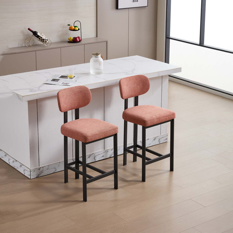 26" Modern Upholstered Counter Height Bar Stools(Set Of 2), Rose Red