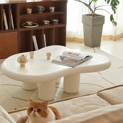 Elodee 47.24 inch Italian light luxury four-legged cloud-shaped coffee table, living room side table coffee table, warm white