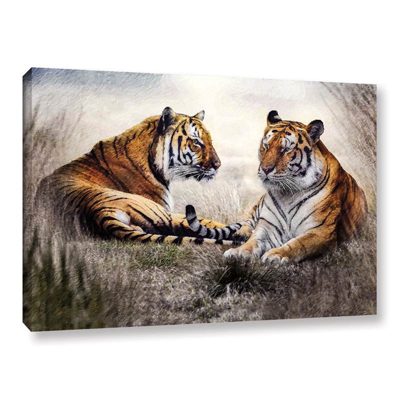 " Tiger Pair ", Black Floater-Framed Canvas, 16" H x 24" W