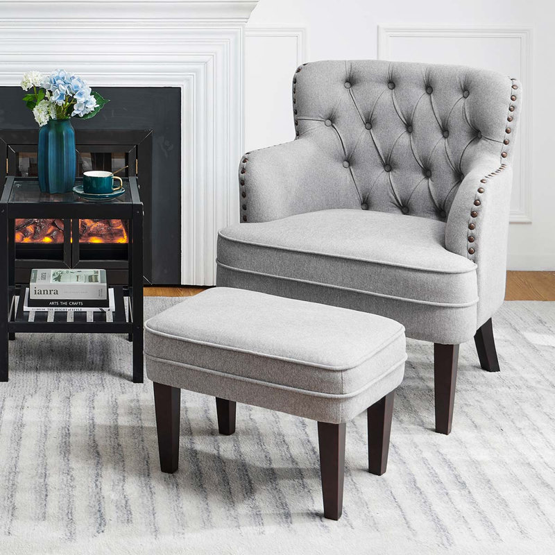 Fauteuil rembourré avec repose-pieds, Mélange de polyester gris