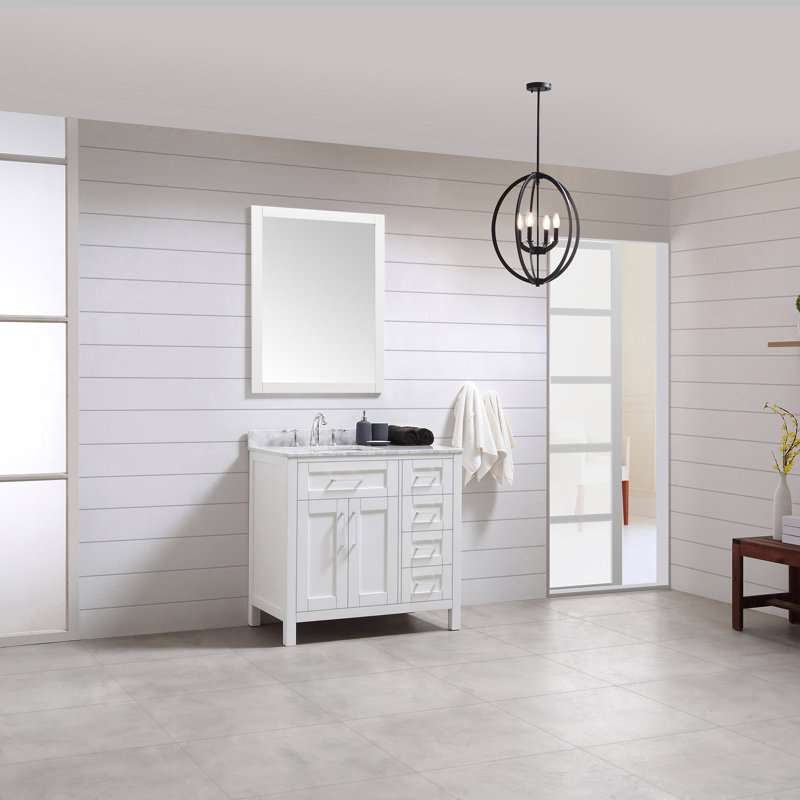 Tahoe 36" Pure White Freestanding Bathroom Vanity with Carrara Marble Top