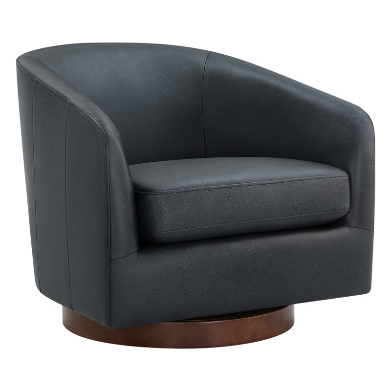 Bennett Genuine Leather Swivel Barrel Chair, Navy
