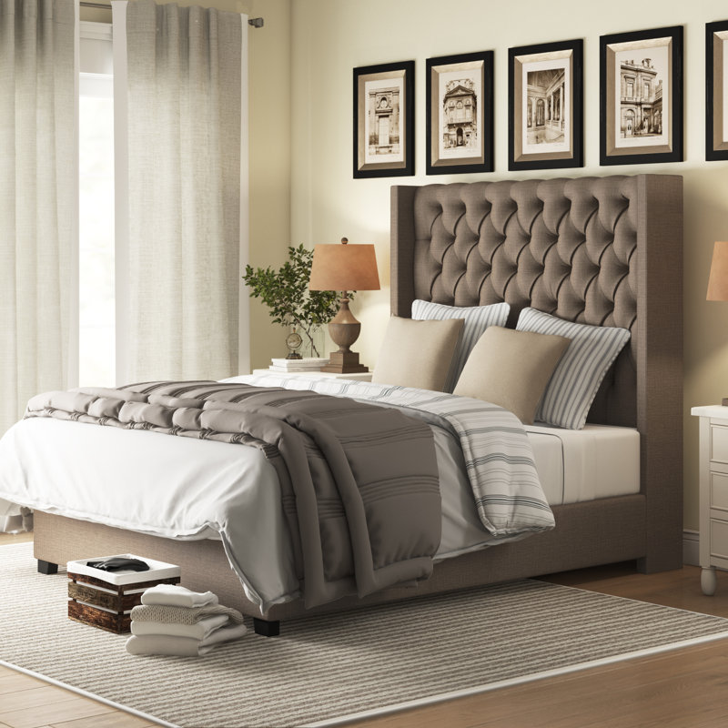 Abeyta Upholstered Wingback Bed, Queen, Blue