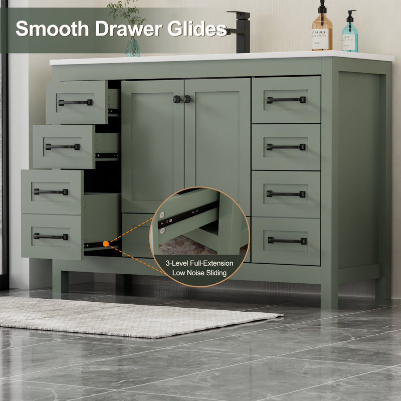 Ensemble de meuble-lavabo simple 48 po avec lavabo, robinet, tablette d'armoire de salle de bain moderne avec tiroirs et portes