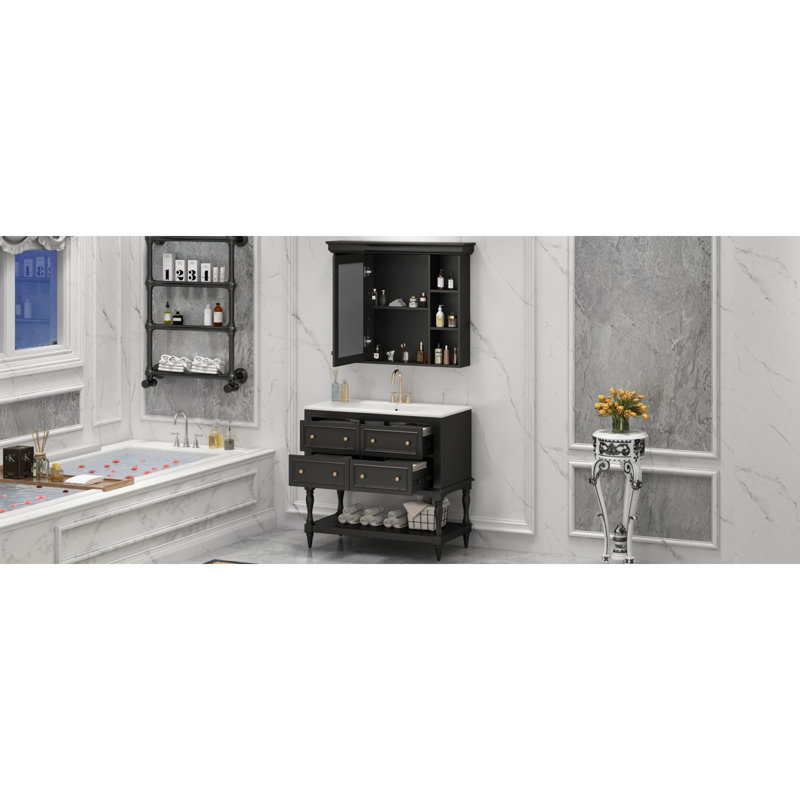 »Meuble-lavabo moderne avec armoire à pharmacie, tablette réglable et tiroirs de rangement