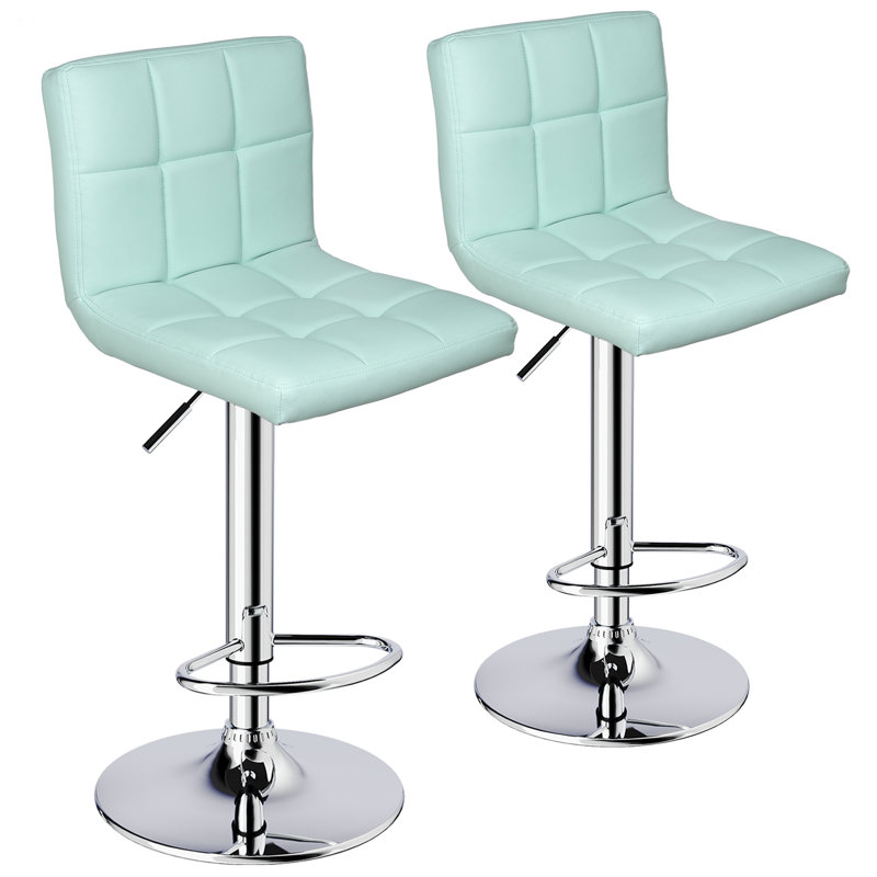 Mint Green Adjustable Swivel Faux Leather Bar Stools, Set of 2