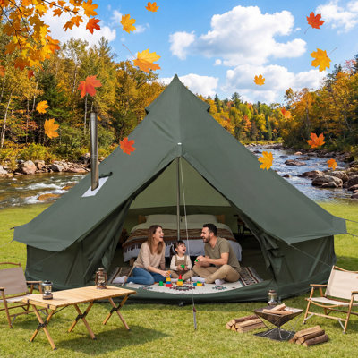 Tente de cloche en tissu de luxe Oxford de 4 m, tente en toile de yourte avec poêle à bois, camping 4 saisons pour 6 personnes, vert