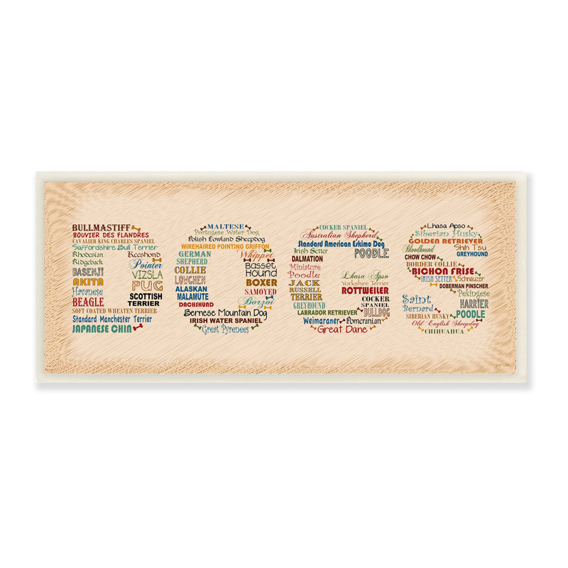 Plaque murale typographique pour les races de chiens