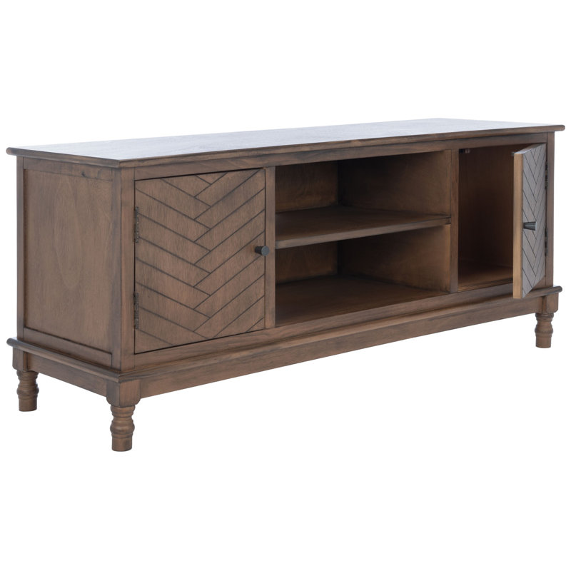 Meuble télé Mid-Century moderne avec rangement spacieux et finition décorative Smart pour le salon, la maison, Brun