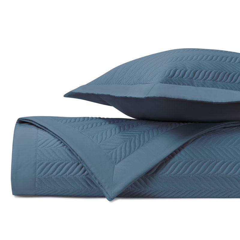 Egyptian Certified Cotton Coverlet Set, Slate Blue, King Coverlet + 2 King Shams
