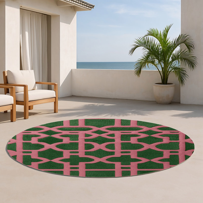 Tapis intérieur et extérieur rose Trellis, Rond 5 pi