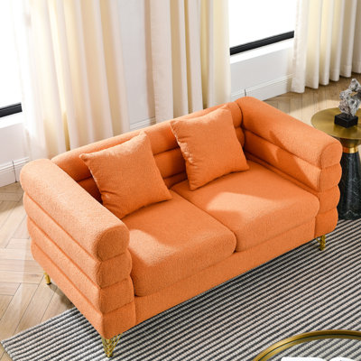 Orange Living Room - Canapé modulaire 2 places 60 pouces, sièges profonds, coussins, tissu d'ameublement modulaire, conception épurée moderne, coussins pour une chambre confortable