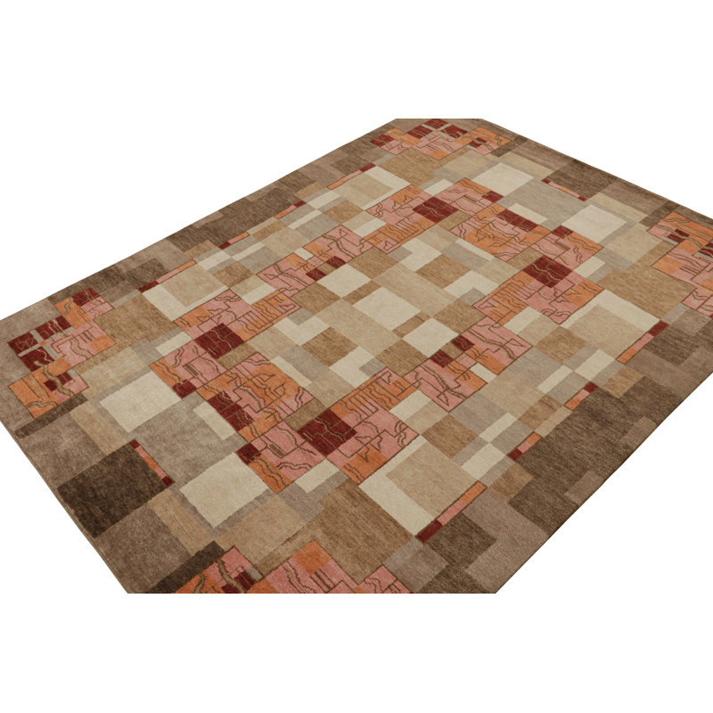 Art Deco Hand Knotted Wool Geometric Area Rug, Rectangle 5' x 8'