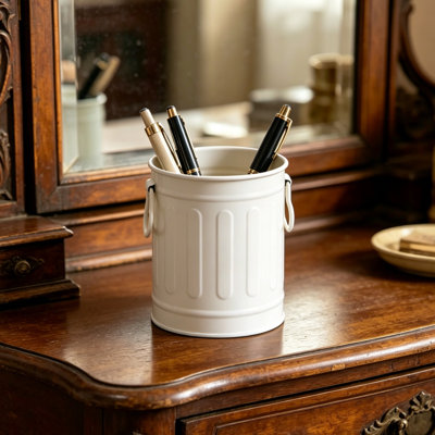 Porte-stylos en métal de style industriel rétro avec poignées Organisateur de bureau cylindrique en fer Tasse de rangement multifonctionnelle pour ustensiles de cuisine de bureau