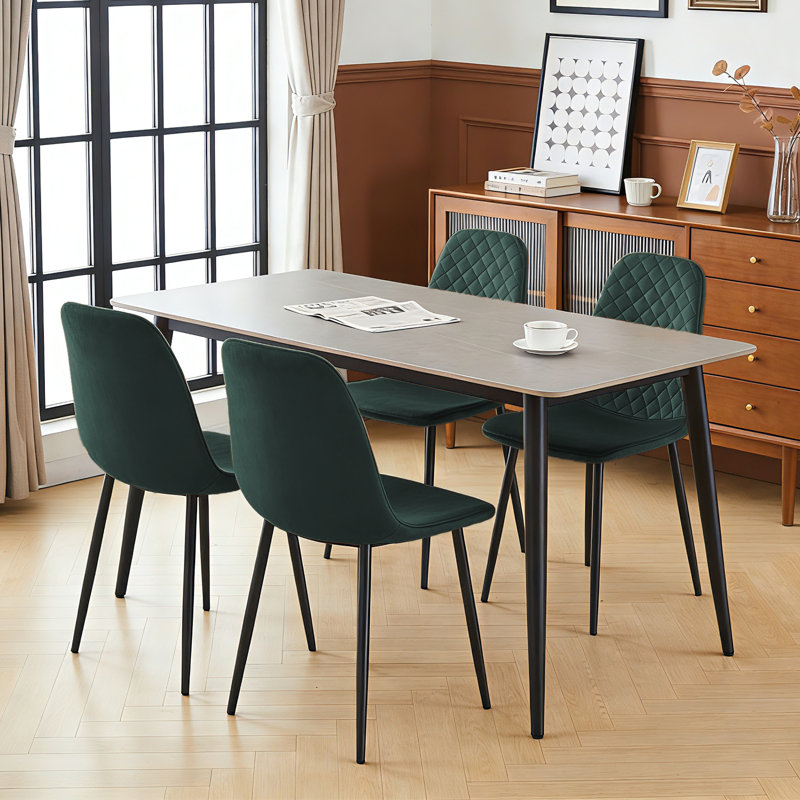 Kaylani Modern Upholstered Dining Chair, Deep Green Velvet, Black