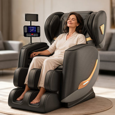 Fauteuil de massage complet et inclinable, fauteuil de massage zéro gravité, 10 rouleaux de massage fixes, coussins d'air, chauffage, massage des pieds, modes automatiques, haut-parleur et écran tactile pour la maison et le bureau