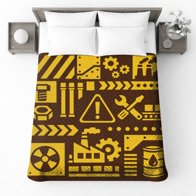 Industrial Symbols Illustration Quilted Bedspread All Sizes