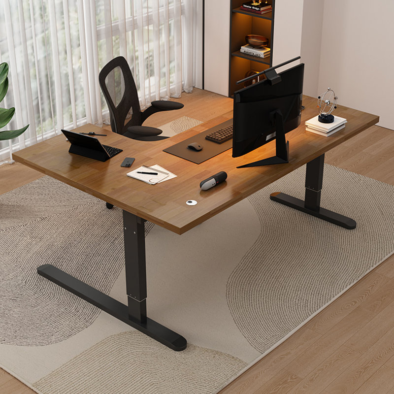 Bureau en bois massif à manivelle réglable en forme de L pour ordinateur, H 29,53 po x l 62,99 po x P 47,24 po