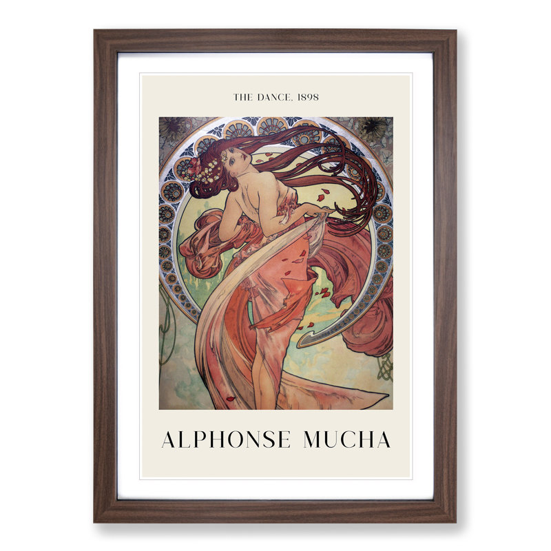 The Dance by Alphonse Mucha - Framed Print, 48cm H x 36cm W x 2cm D, Walnut Framed