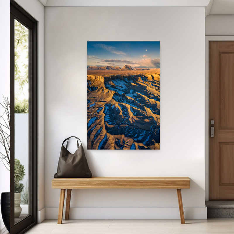 Golden Canyon Moon Winter Dramatic Abstract Contemporary Landscape Nature Wall Art Print 1 Piece Wrapped Canvas Wall Art