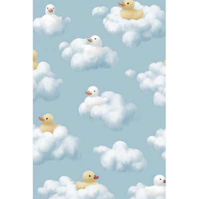 Whimsical Clouds Wallpaper Playful Ducks Decorative Mural