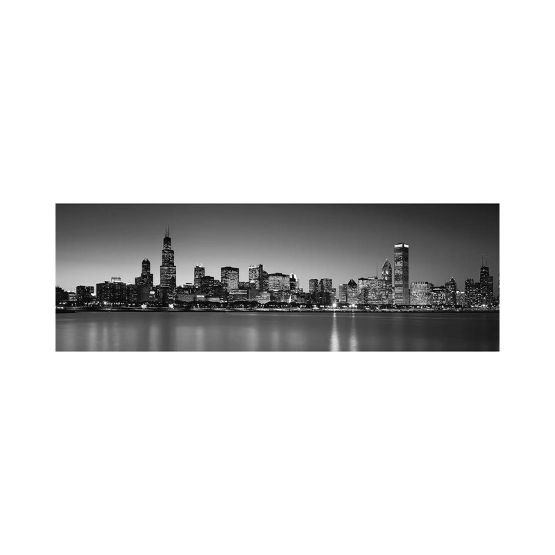 Dusk, Skyline, Chicago, Illinois, USA BW Black And White by Panoramic Images - Wrapped Canvas Print