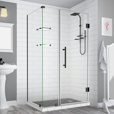Cabine de douche rectangulaire à charnière sans cadre 34,38 po x 72 po Bromley GS