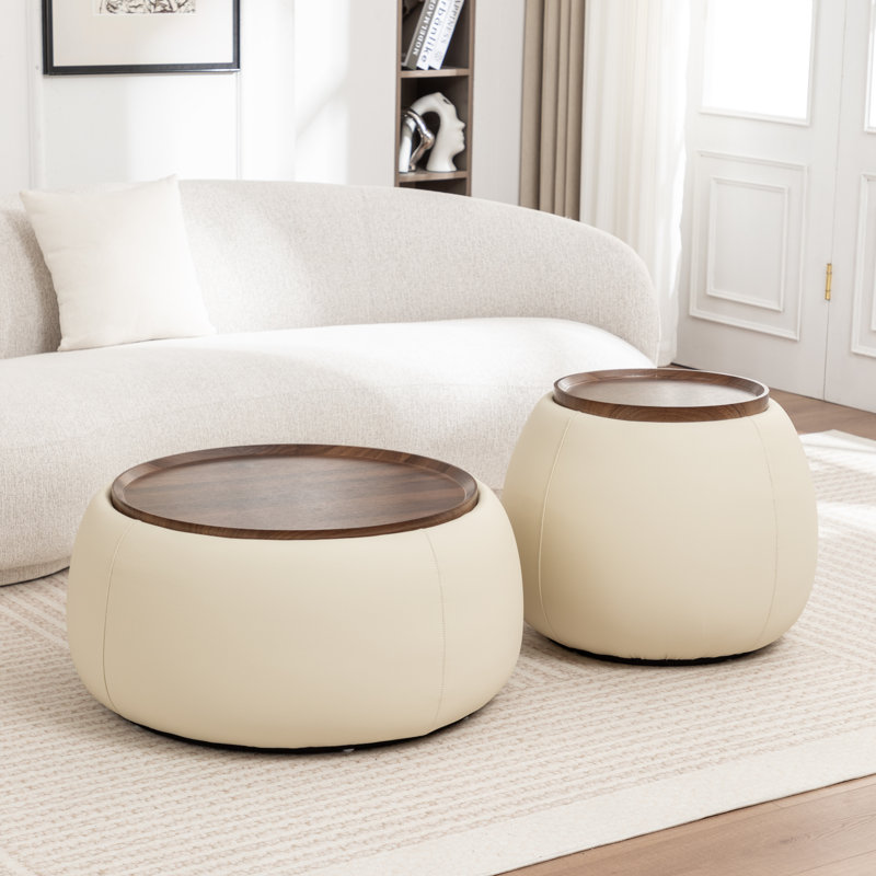 Ensemble de tables basses rembourrées Pietsch, Crème, crème