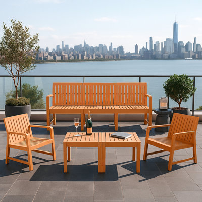 Été - Ensemble de meubles d'intérieur / extérieur 5 pièces - Canapé 3 places, 2 chaises et 2 tables basses Matériau PP imperméable - Ensemble de conversation pour patio facile à assembler (brun abricot)