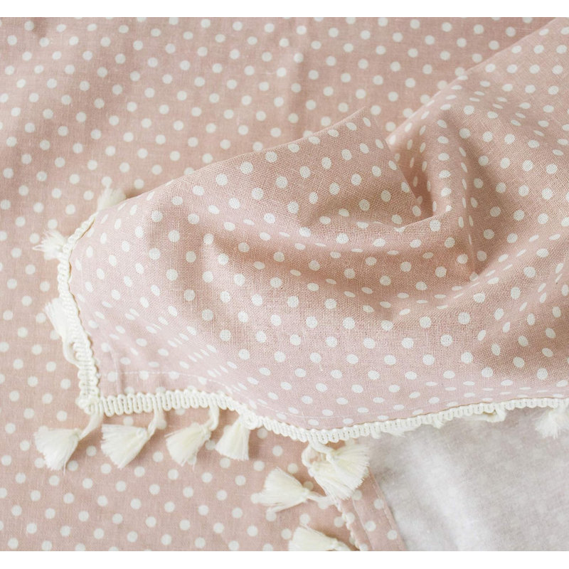 Polka Dots Tassel Cotton Blend Pink Tablecloth 55"W X 55"L, Pink