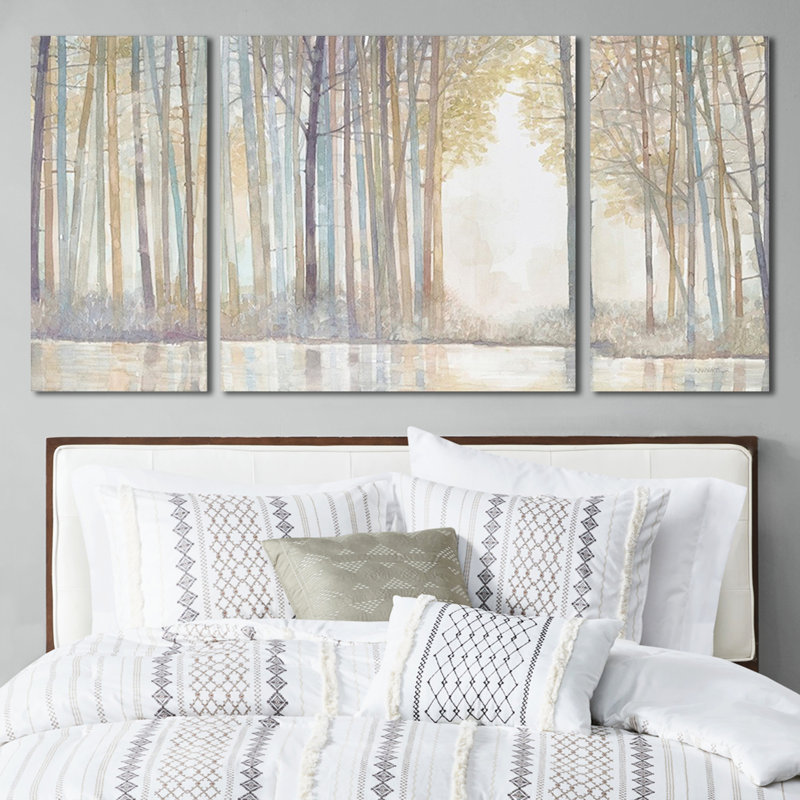 3 art mural - Forêt avec texture et éléments suspendus, options de scène sereine