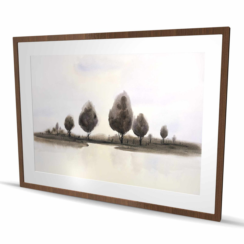 Paysage abstrait d'arbres - décor encadré bleu, H 48 po x l 36 po